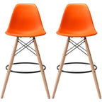 Set of 2 Modern 28 Color Seat Height DSW Molded Armless Plastic Counter Bar Stool Natural Wood Eiffel Dowel Legs Kitchen