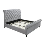 Magnolia Queen Size Bed, Tufted Upholstered Rolled Top Headboard, Gray