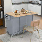 Rolling Mobile Kitchen Island with Drop Leaf - Solid Wood Top, Locking Wheels & Storage Cabinet 52.7 Inch Width