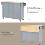 Rolling Mobile Kitchen Island with Drop Leaf - Solid Wood Top, Locking Wheels & Storage Cabinet 52.7 Inch Width