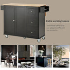 Rolling Mobile Kitchen Island with Drop Leaf - Solid Wood Top, Locking Wheels & Storage Cabinet 52.7 Inch Width