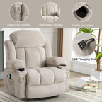 Dotted Velvet Massage Heated Manual Recliner Chair w/360 Swivel Base