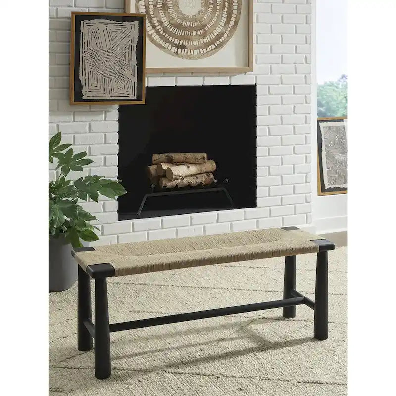   Black/Natural Accent Bench - 48.13 W x 16.13 D x 18 H