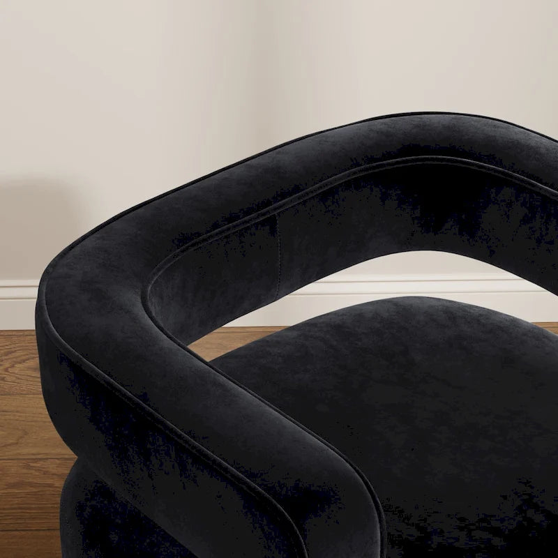 Upholstered Black Velvet Open Back Club Chair with Gold Base - 26.8 H x 29.5 W x 26 D