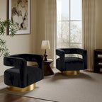 Upholstered Black Velvet Open Back Club Chair with Gold Base - 26.8 H x 29.5 W x 26 D