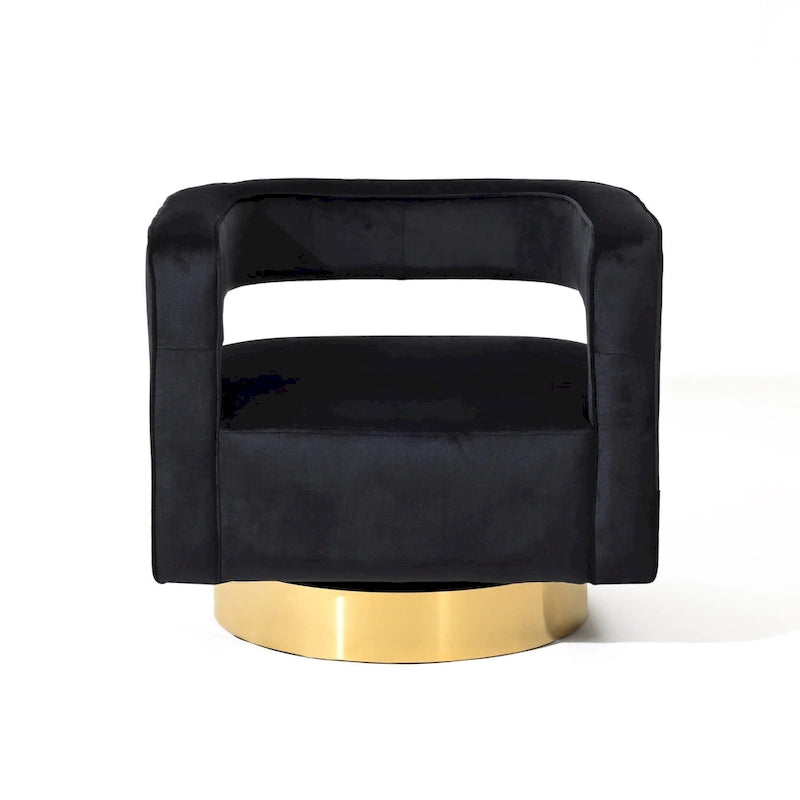 Upholstered Black Velvet Open Back Club Chair with Gold Base - 26.8 H x 29.5 W x 26 D