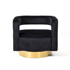 Upholstered Black Velvet Open Back Club Chair with Gold Base - 26.8 H x 29.5 W x 26 D