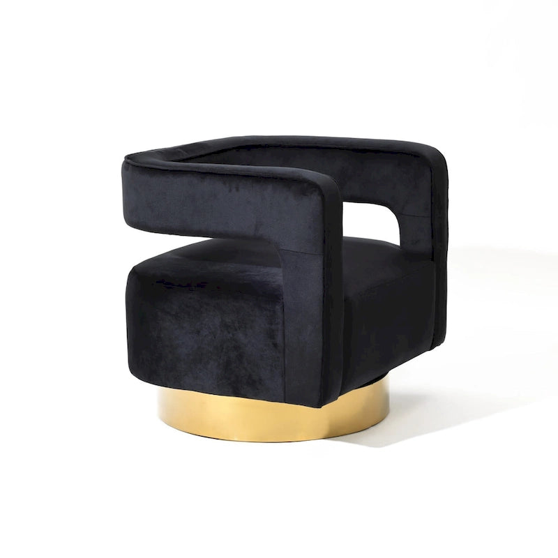 Upholstered Black Velvet Open Back Club Chair with Gold Base - 26.8 H x 29.5 W x 26 D