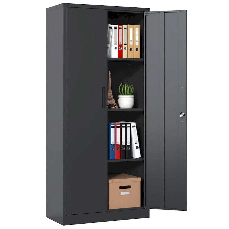 71H Metal Garage Storage Cabinet,Black Tool Steel Locking Cabinet with Doors and 3 Shelves,Tall Cabinets for Garage Storage